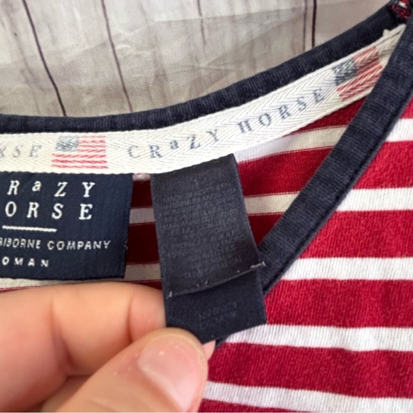 Vintage Red and White Striped American Embroidered Fourth of July Tank Top 1X - Picture 7 of 8